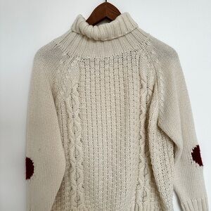 2 for $10 SHEIN Cream and Chunky Knit Turtleneck with Hearts on Sleeves Sweater